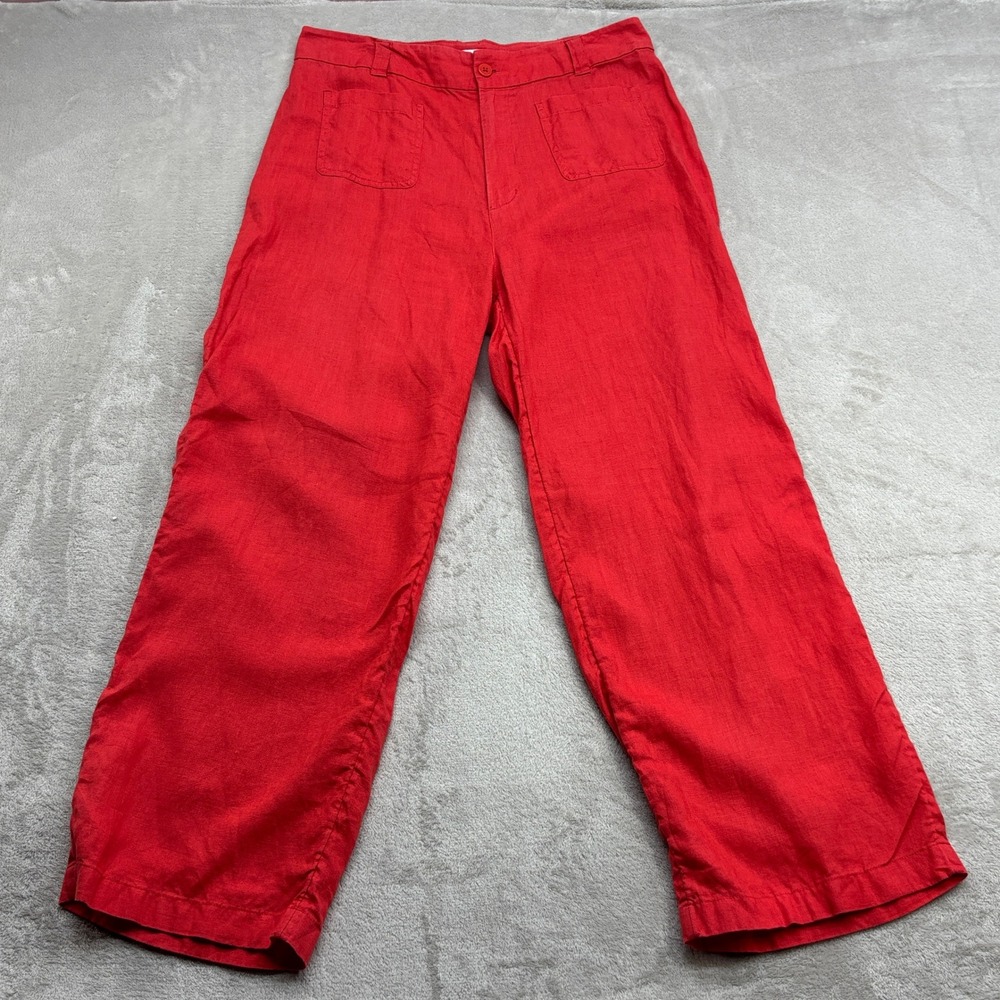 Nicole Miller Pants Womens 12 Red 100% Linen Wide Leg Coastal Grandma Lagenlook